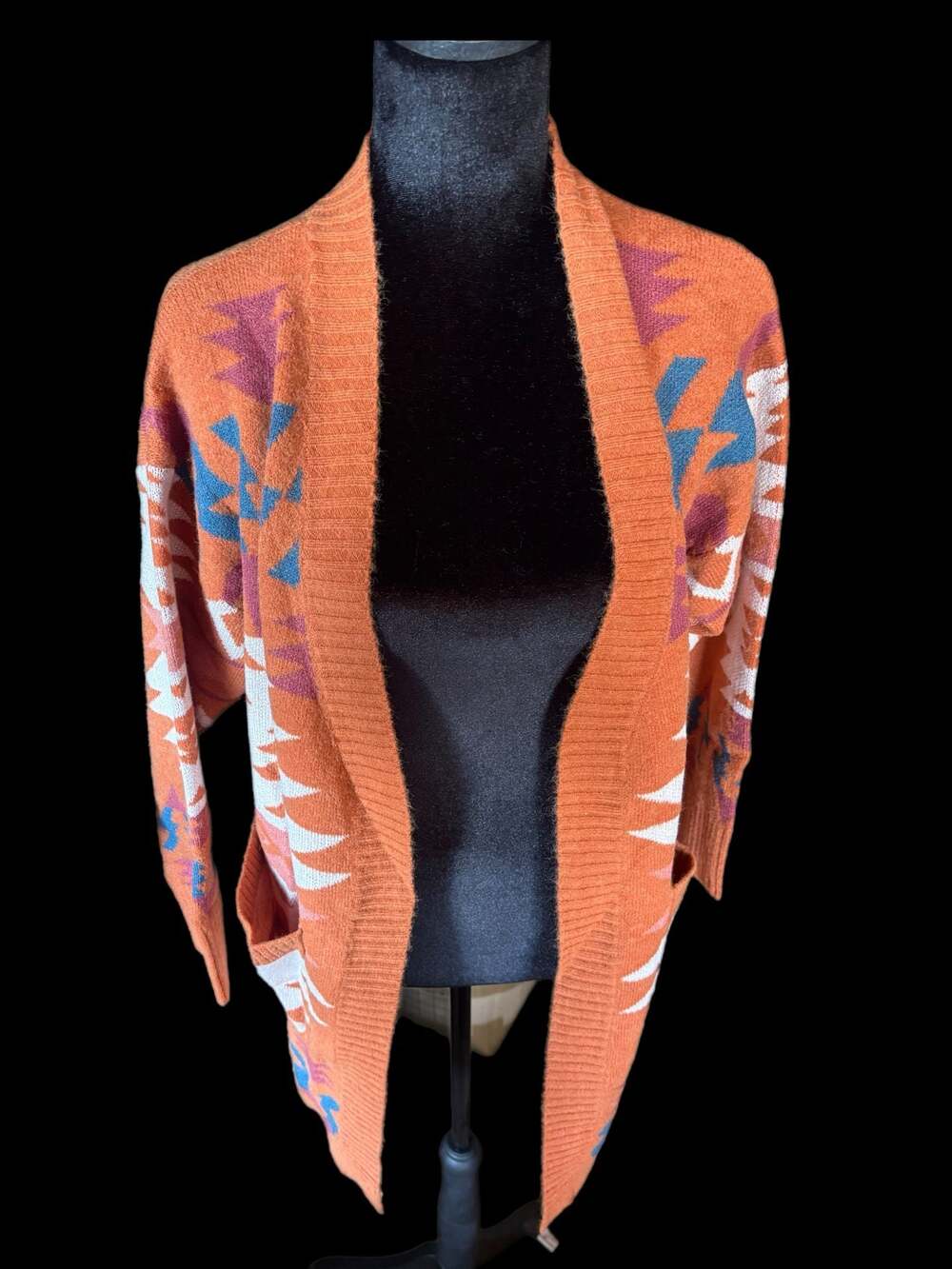 Rock & Roll Cowgirl Women's Aztec Print Long Cardigan in Rust